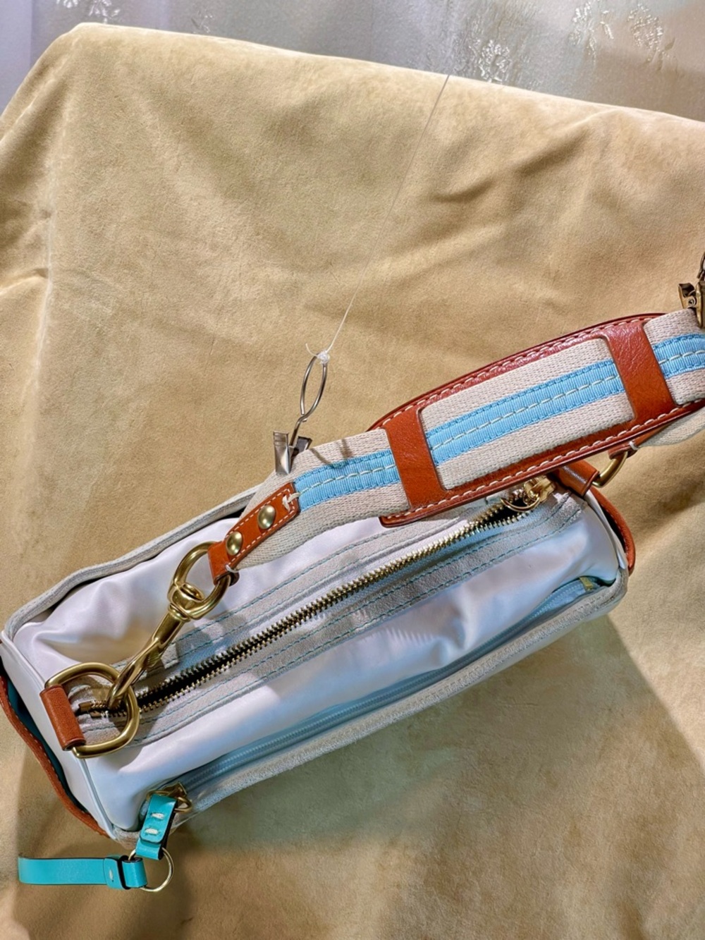 Coach Light Blue and White Mini Shoulder Bag with Brown Trim - Picture 8 of 11